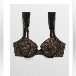 [AERIE] Real Happy DemiLightly Lined Lace Bra《36B》Black & Beige